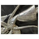 Christmas Ornament Lot: Etched Glass Ball Ornament, 2 Silver Filigree Balls, Bead Garlands & Ribbon