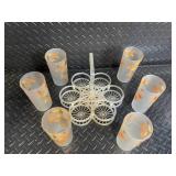 Vintage Frosted Glassware Set with Orange Leaf Motif - Clear Etched Wine Glasses & Champagne Flutes