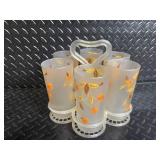 Vintage Frosted Glassware Set with Orange Leaf Motif - Clear Etched Wine Glasses & Champagne Flutes