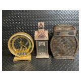 Mantel Clock, Gothic Lantern & Woven Basket - Vintage Decorative Set
