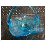 Vintage Glass Candy Baskets - White Milk Glass Ruffled Edge with Clear Handle, Cobalt Blue Basket