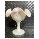 Fenton Hand Painted Milk Glass Hobnail 4-Piece Set - Lidded Jar, Floral Compote, Yellow Interior Baskets