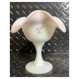 Fenton Hand Painted Milk Glass Hobnail 4-Piece Set - Lidded Jar, Floral Compote, Yellow Interior Baskets