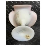 Fenton Hand Painted Milk Glass Hobnail 4-Piece Set - Lidded Jar, Floral Compote, Yellow Interior Baskets