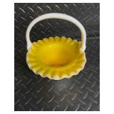 Fenton Hand Painted Milk Glass Hobnail 4-Piece Set - Lidded Jar, Floral Compote, Yellow Interior Baskets