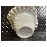 Fenton Hand Painted Milk Glass Hobnail 4-Piece Set - Lidded Jar, Floral Compote, Yellow Interior Baskets