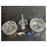 Crystal Glassware Set - 2 Compote Bowls, Centerpiece Pedestal, 2 Glass Fish Figurines
