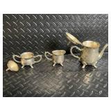 Godinger Silver Plate Tea Set with Ornate Tray - Teapot, Sugar Pot, Creamer, Tongs & Knife