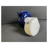 Ceramic Pitchers Set - Blue Cobalt Ribbed & White Spiral, 2-Piece