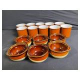 REGO C067-27 Made in China Orange Mugs & Amber Dessert Bowls Set - 12 Mugs, 6 Bowls