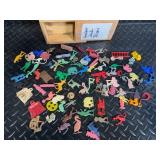 Assorted Miniature Plastic Figures - Wooden Prize Box