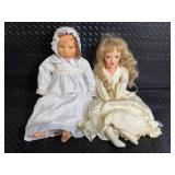 Pair of Vintage Composition Dolls in Ivory Lace Dresses