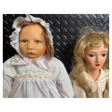 Pair of Vintage Composition Dolls in Ivory Lace Dresses