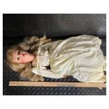 Pair of Vintage Composition Dolls in Ivory Lace Dresses