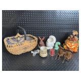 Napco Ware White Bird Candle Holder & Holiday Decor Lot with Basket