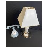 Vintage Lamps Lot of 2 - Clock Dial Desk Lamp with Dual Arms & Tall Cream Ceramic Table Lamp