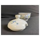 Blue Floral Porcelain Tea Set with Lidded Sugar Bowl & Creamer