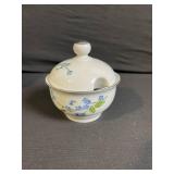 Blue Floral Porcelain Tea Set with Lidded Sugar Bowl & Creamer