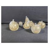 Frosted Glass Pumpkin Ornaments & White Ceramic Vase Set with Amber Bowl