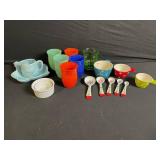 Kids Dish Set - Teal Shell Plate, 2 Ramekins, Colorful Cups, Bowls & Floral Spoons