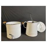 Vintage White Enamelware Pail with Spigot & Milk-Can Style Kettle - 2-Piece Set