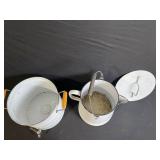 Vintage White Enamelware Pail with Spigot & Milk-Can Style Kettle - 2-Piece Set