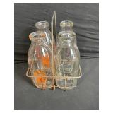 Vintage Clear Glassware Set - Flower Plate, Leaf-Cut Bowl, Mini Bottle & 4 Bottles in Wire Carrier