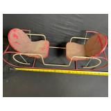 Vintage Two-Seat Metal Toboggan Sled - Red & Yellow Rails, Rusty Paint