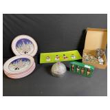 Christmas Plates Snowman City Skyline - Red Rim Holiday Dinnerware