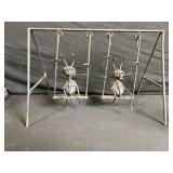Vintage Rusty Wire Iron Sculpture Set - Swing-Frame Figures Garden Decor