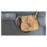 Monogram Wallet & Brown Suede Bucket Bag Set - Crossbody