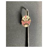 Peking Opera Mask Brooch on Pin - Silk Damask Pouch - Ceramic Bird Figurine - 4-Piece Set