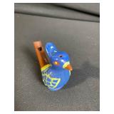 Peking Opera Mask Brooch on Pin - Silk Damask Pouch - Ceramic Bird Figurine - 4-Piece Set