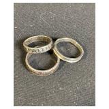 92.5 Silver Ring Set - 3 Sterling Silver Bands with Faith Engraving & Scroll Pattern