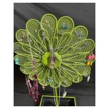 Green Metal Flower Jewelry Tree Display Stand with Dangling Necklaces and Earrings
