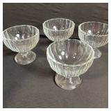 Clear Glassware Set - Large Pedestal Punch Bowl, Footed Ribbed Dessert Cups, Shell-Shaped Bowl, Pink Tinted Glass