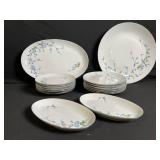 East German Porcelain Oval Plates - Blue Floral Vine Pattern - 9 in - Assorted Set