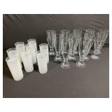 Glassware Set - Frosted Tumblers (9) & Clear Champagne Flutes (12)