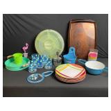 Vintage Kitchenware Lot: Blue Polka-Dot Glasses, SODA Siphon