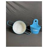 Vintage Kitchenware Lot: Blue Polka-Dot Glasses, SODA Siphon