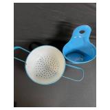 Vintage Kitchenware Lot: Blue Polka-Dot Glasses, SODA Siphon