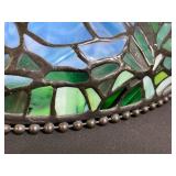 Tiffany-Style Stained-Glass Lamp Shade - Floral Dome, Beaded Rim - 21 inches