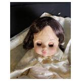 Doll - Vintage Ivory Lace Wedding Dress with Satin Ribbon Cape