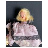 Three Vintage Cloth Dolls - Floral Dresses - 9 in Tall