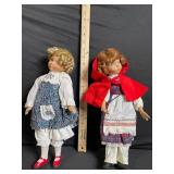 Dolls - Vintage Cloth Dolls with Floral Dress & Red Hood Cape (Lot of 2)