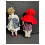 Dolls - Vintage Cloth Dolls with Floral Dress & Red Hood Cape (Lot of 2)