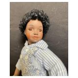 Soul Kids 1960s Doll - Dark-Skinned Boy in Striped Shirt & Denim Overalls