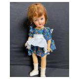 Vintage Cloth Doll - Blue Floral Dress with White Apron