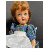 Vintage Cloth Doll - Blue Floral Dress with White Apron