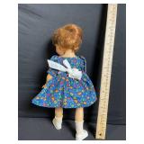Vintage Cloth Doll - Blue Floral Dress with White Apron